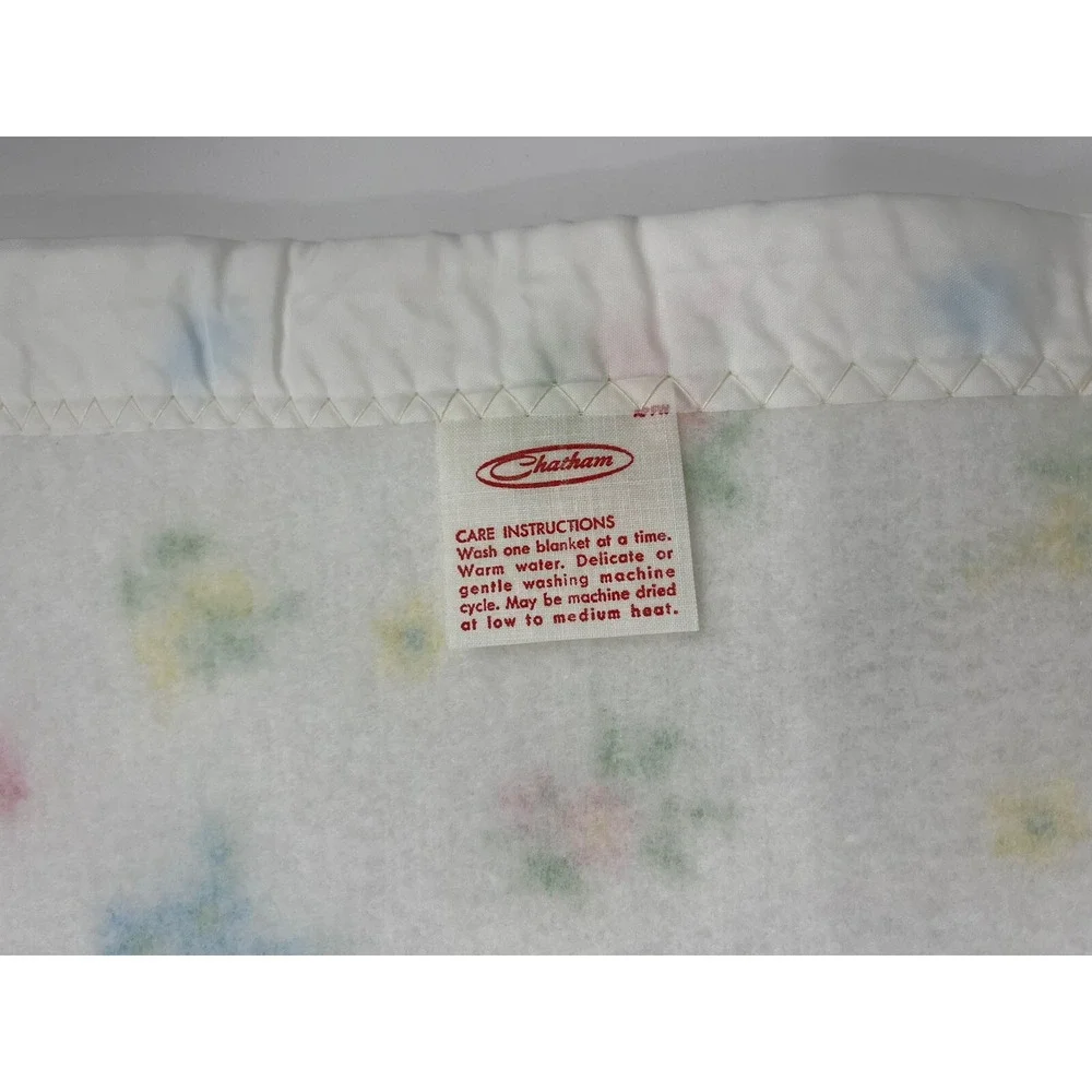 Vintage Chatham Baby Blanket Satin Trim Fleece Hearts Flowers Floral 40 x 44